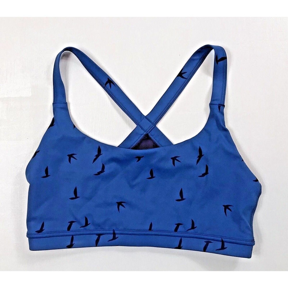 Oiselle Hi Twenty Sports Running Bra Size 8 Lapis Flying Birds Print Blue